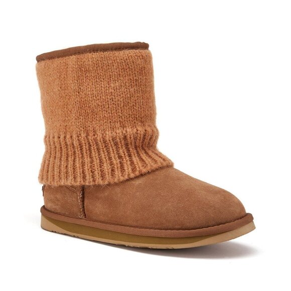 Australia Luxe Boots Women 9 Chestnut Fame Short Suede Brown Knit New - Picture 7 of 7